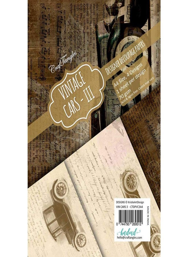 CrafTangles مجموعة ورق ديكوباج كرافت تانجلز - سيارات كلاسيكية 3 (A4) - Image 3